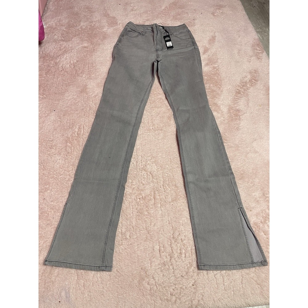 Fashion Nova  Size 7 Gray Denim High Rise Side Split Skinny Jeans‎ NWT Bin11